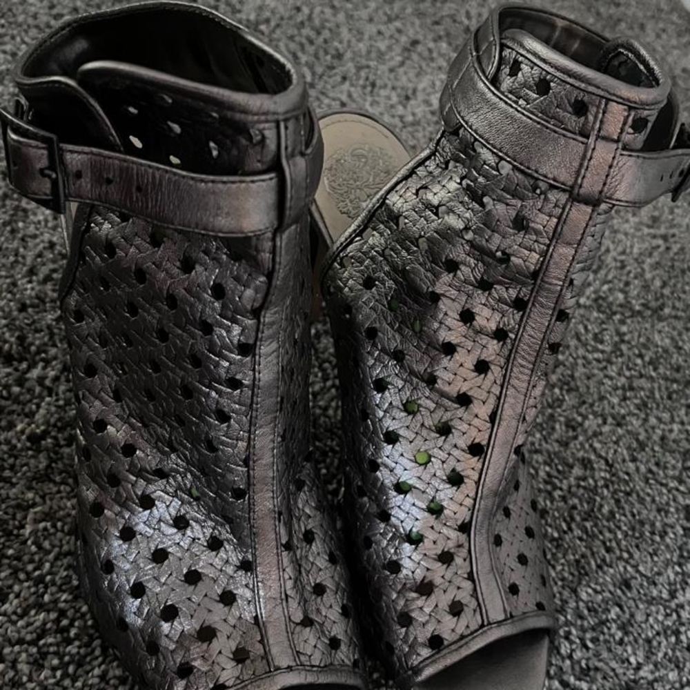 Vince Camuto Metallic Black Cutout Heeled Boots